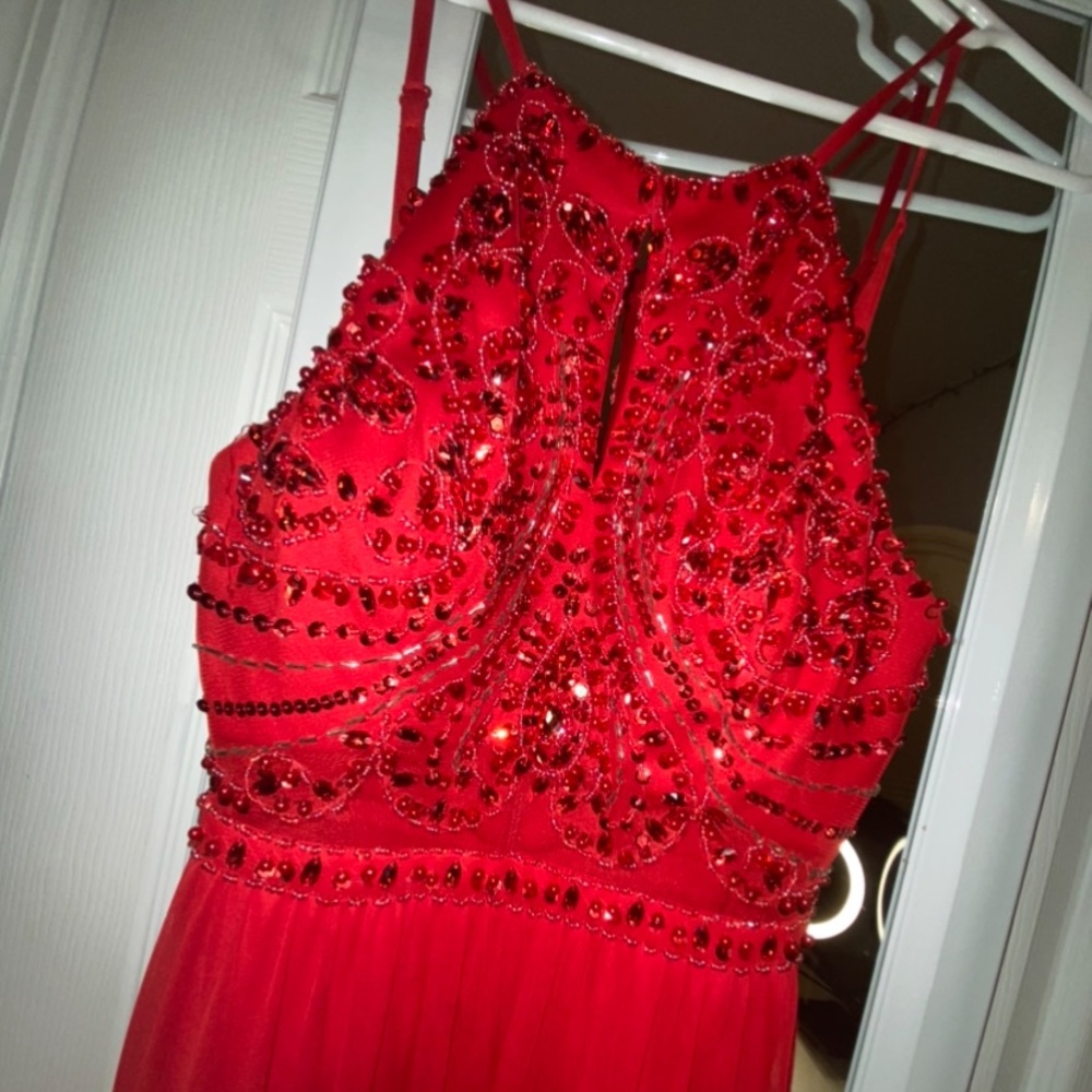 Red beaded long dress